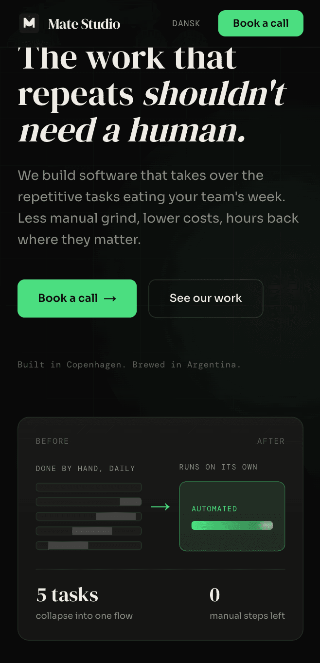 Mate Studio mobile website